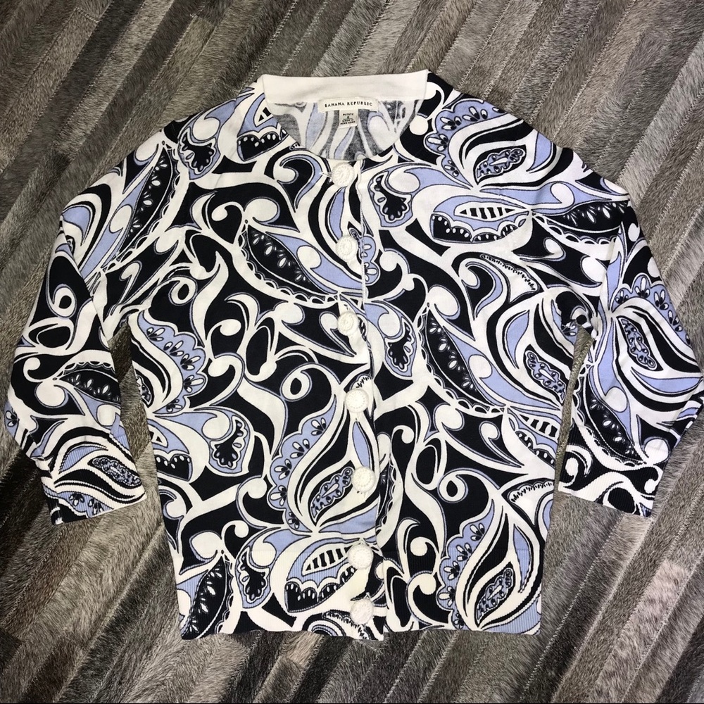 Banana Republic Petite Blue Paisley Cardigan